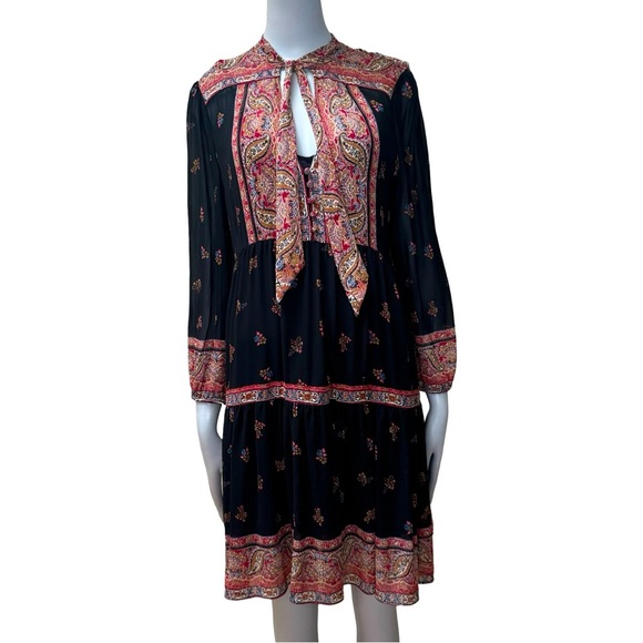 JOIE Alpina 100% Silk Dress Caviar Paisley Tie Neck Loose Fit Dress With Slip - Picture 6 of 16